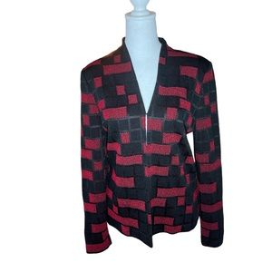 Ming Wang jacket cardigan red black block pattern open front size medium